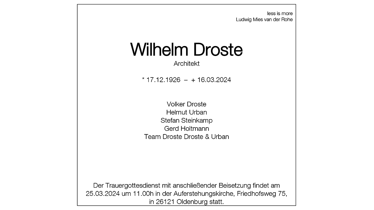 Todesanzeige Wilhelm Droste